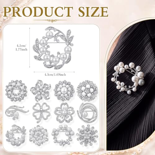 Image of Junkin 12 Pcs Women Brooches Bulk Vintage Rhinestone Pin Set