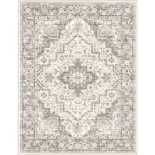 phonzenuo Area Rug Machine Washable Rug 10'x13' - Vintage Design Large Area Rugs with Non Slip Rugs for Living Room Bedroom,Stain Resistant, Home Decor Office Area Rug (Beige Brown 10'x13')