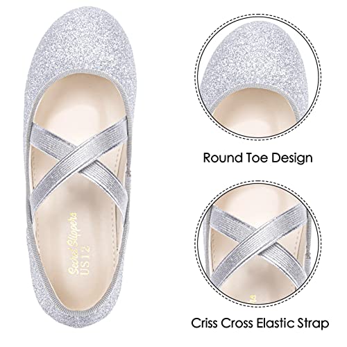 Girls Glitter Ballerina Dress Shoes Mary Jane Ballet Flats for Girls Wedding Party Back to School with Elastic Strap3