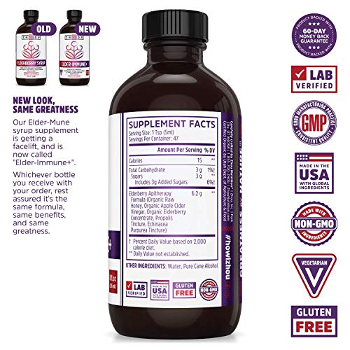 Zhou Nutrition Elder-Mune+ Syrup - Organic Black Elderbery Syrup for Adults, Immune Support Elixir with Apple Cider Vinegar, Echinacea Tincture, Natural Wellness - 8 Fl Oz Glass Bottle - Image 3