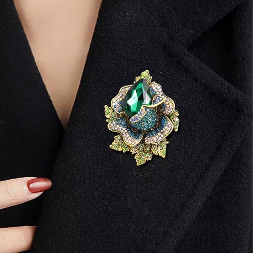 Image of Rhinestone Flower Brooch For Women Crystal Rose Flower Brooch Pin Big Size Rhinestone Crystal Flowers Broochs Stylish Rhinestone Rose Flowers Pin Elegant Clothing Hat Bag Accessories