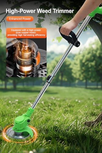 Cordless Weed Wacker, Lightweight Electric Grass Trimmer, 2 Batteries, Weed Erimmer, Adjustable Weed Eater,String Trimmers, Green - Thumbnail 2