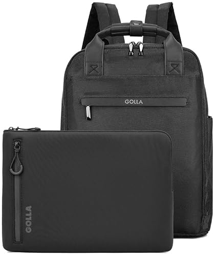 GOLLA Orion Regenfester Laptop Rucksack, Set mit Notebook Sleeve / Schulrucksack mit Laptoptasche für Arbeit / Reisetasche / Notebook Backpack Wasserdicht / 13L & 15" Tasche / Schwarz