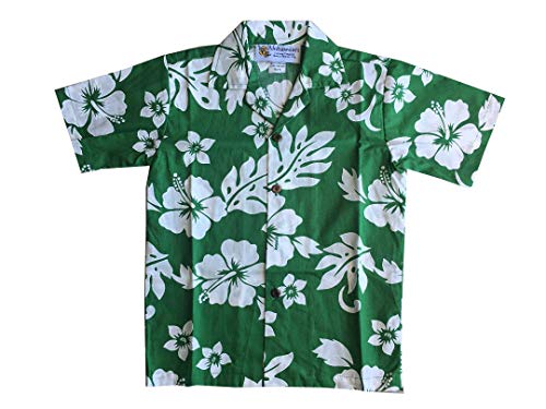 Made in Hawaii ! Boy's Classic Hibiscus Christmas Wedding Luau Cruise Hawaiian Aloha Shirt
