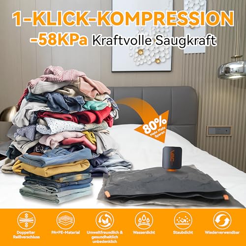 VACKFOX vakuum koffer mit pumpe,9-teiliges vacuum storage bags for travel,starke -58KPa Saugkraft für Gepäck,clothes vacuum bags,für Reise und Haushalt geeignet für Kleidung und Decken.