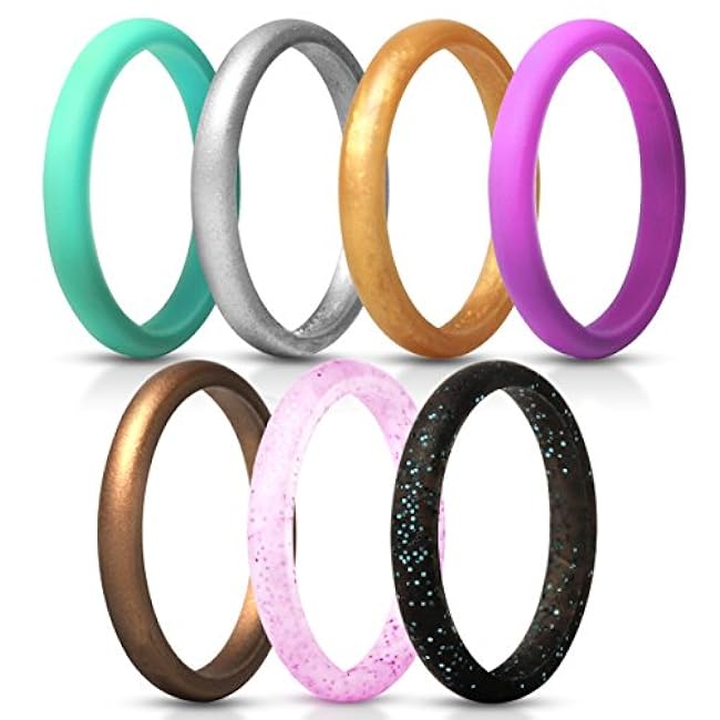 ThunderFit Stackable Silicone Wedding Rings for Women, Thin Rubber Engagement Bands 2.5mm Wide 1.8mm Thick - 1/2/3/4/5/7 Variety Multipack