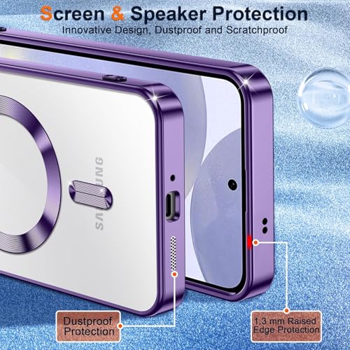 Image of VONZEE Clear Logo Electroplating Transparent Case for Samsung Galaxy S26 5G, Magnetic Plating [Support for MagSafe Charger] Electroplate TPU Cover- Deep Purple