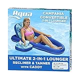 Aqua LEISURE Campania Ultimate Convertible 2 in 1 Outdoor Swimming Pool Float Lounger Recliner Tanning Chair and Caddy, Teal Hibiscus (2 Pack)