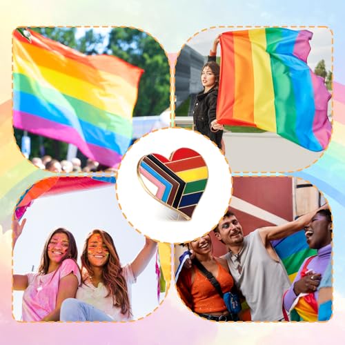 Image of 4 Pcs Metal Pride Pins Pins Hearts Inclusive Progress Pride Pin Rainbow Gay Flag LGBTQ Progressive Lapel Rainbow Bulk Enamel LGBT Lapel For Clothes Bags Hats Valentine's Day Accessories