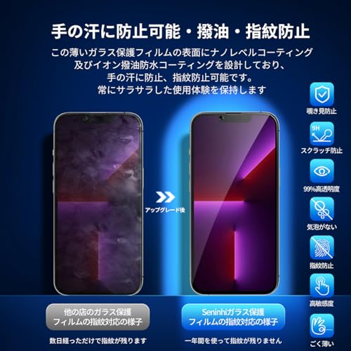 undefined 対応 iPhone 13 Pro Max ガラスフィルム 覗き見 【2枚覗き見防止+2枚レンズ保護フィルム+ガイド枠】 iphone13ProMax フィルム のぞき見防止 レンズフィルム アイホン 13プロ マックス 強化ガラス アイフォン13プロマックス 液晶 保護フィルム 横から見えない 硬度9H 耐衝撃 飛散防止 自動吸着 気泡ゼロ 指紋防止 超高質感 SENFK4AP13PM の商品画像 4