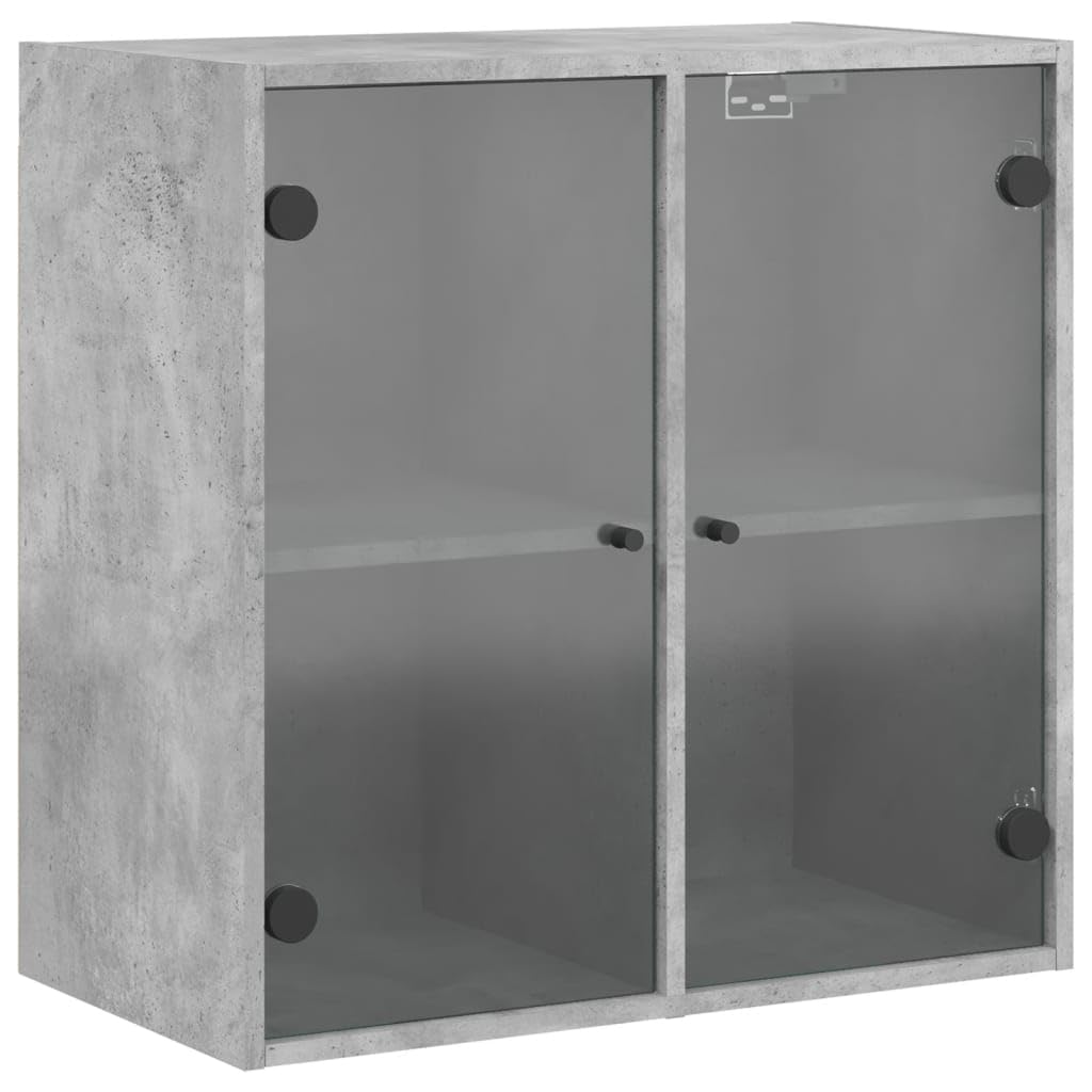 Betongrauer Wandschrank mit Glastüren 68x37x68,5 cm Holzwerkstoff Modernes Design Robust & Langlebig Mehrzweck Aufbewahrungsschrank für Büro Flur Balkon Wohn und Schlafbereich