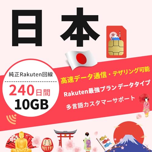 【日本 sim】日本 プリペイドSIM 【240日間 10GB】 大容量 純正RAKUTEN回線 最強のRakutenプラン データ専用 4GLTE 5G対応 プリペイドSIMカード 日本国内用 SIMカード Prepaid SIM プリペイド (240日
