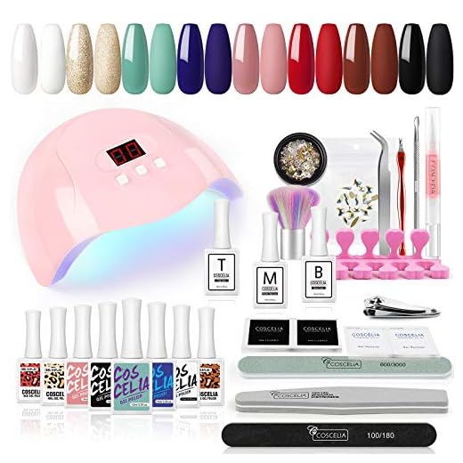 COSCELIA Kit de Esmalte de Uñas Semipermanente en Gel, 15ML 8 Colores Kit de Uñas con Herramientas Manicura 36W Lámpara U-V/LED Capa Mate& Base Topcoat, Bricolaje en Casa