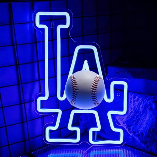 LA Baseball Neon Sign Los Angeles Baseball Neon Lights Up Dimmable LA Team Logo Hanging Led Neon Sign for Wall Decor Art Garage Man Cave Party Bar Game Room Dorm and Room Decor Gifts