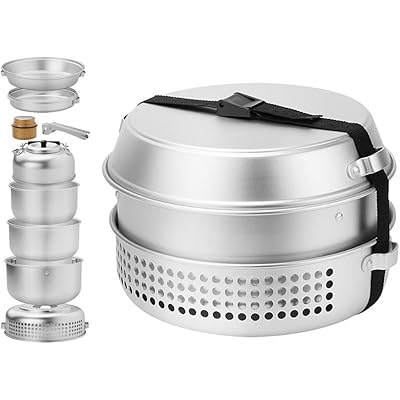 キャンプ調理器具セット HXBEE 10 個キャンプストーブキットキャンプポットパンストーブセット屋外キャンプ調理バックパッキング