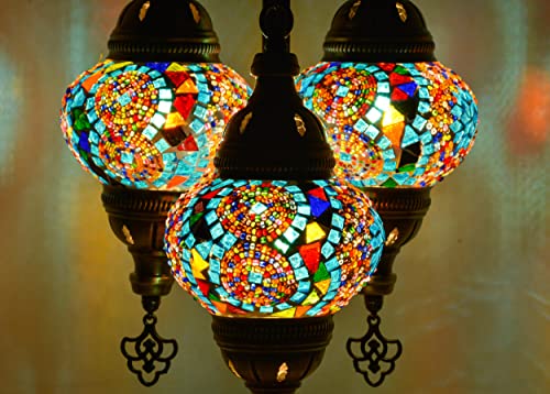 Mozaist 3 Globe Turkish Mosaic Table Lamp, Stained Glass Tiffany Style Moroccan Desk Light, Handmade Vintage Antique Entryway Decorative Colorful Lighting With Us Plug & E12 Socket (Multi-Colored) #TOP6