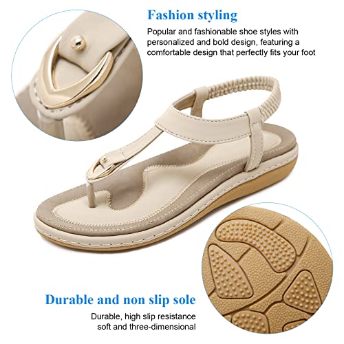 KUNWFNIX Flat Sandals for Women Dressy Summer Comfortable Bohemian Elastic Ankle Strap Beach Walking Sandals for Women - Image 2