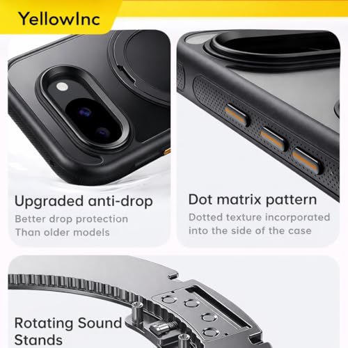 Image of Translucent Black Case for Google Pixel 10A, 360 Magnetic Stand, Alloy Metal Buttons, Aero-Space Grade Protection Cover (Swiss Frosted Black with Stand, Google Pixel 10a)