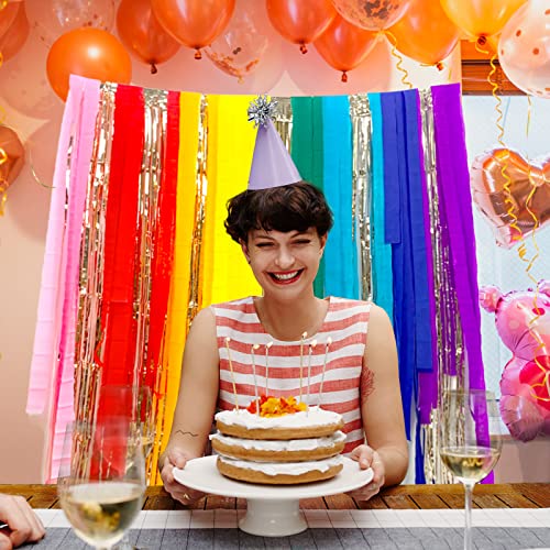 Party Streamers Rainbow Party Decorations,Crepe Paper Streamers 8 Rolls With Tinsel Curtain Party Backdrop Glitter,Set Of Rainbow Streamers In 8Pastel Colors For Photo Booth,Birthday,Wedding #TOP5