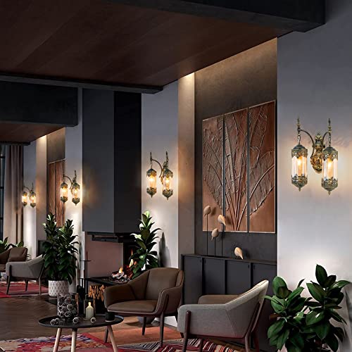 Ronghuafugui Rustic Wall Sconce 2-Light Industrial Vintage Nordic Amber Glass Retro Wall Lamp Gold Painting Decorate Wall Light For Bedroom Bedside Corridor Aisle Foyer Bar #TOP5