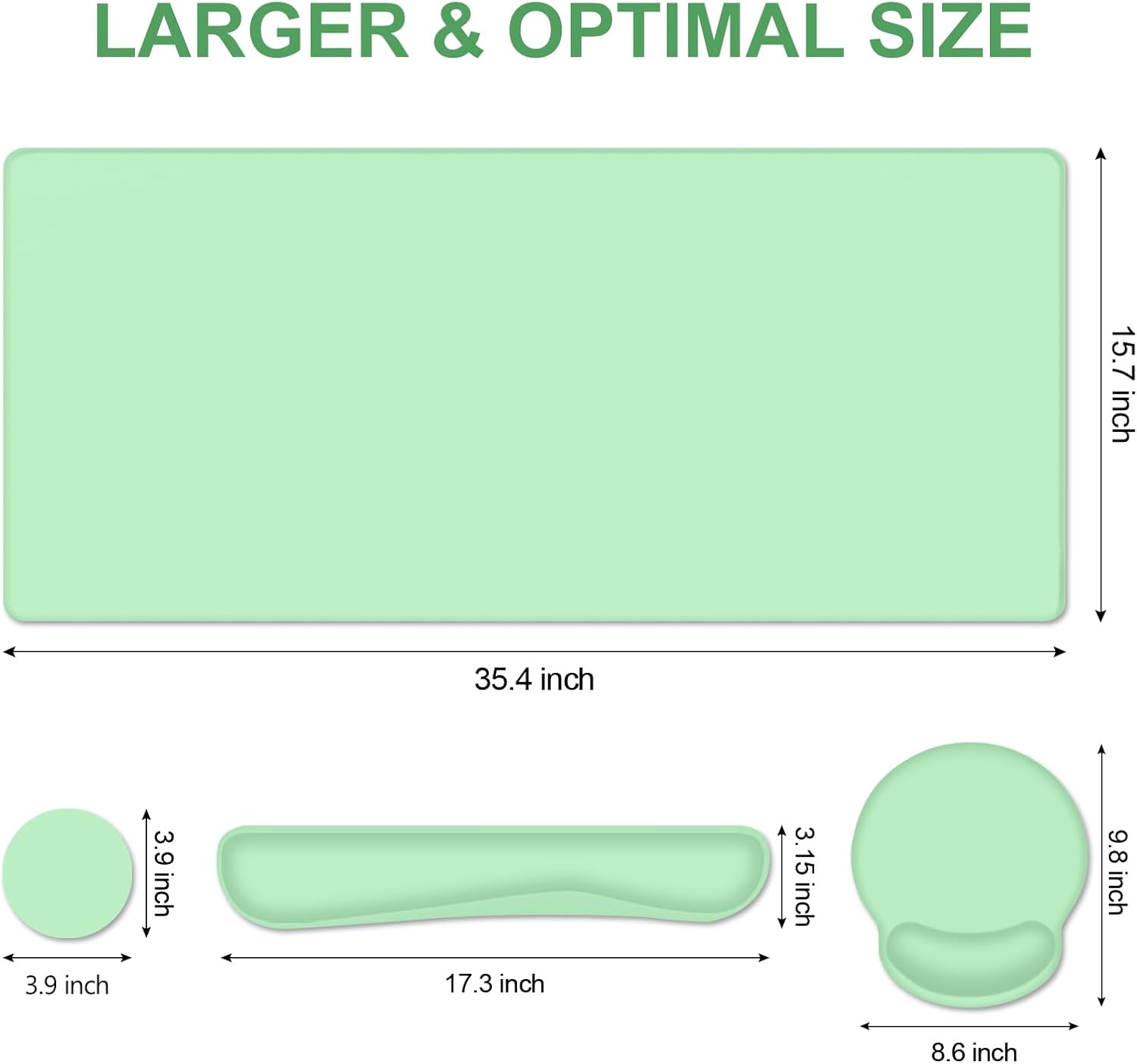 4 PCS Mouse Pad Desk Mat Protector, Keyboard Wrist Rest + Comfortable Mouse Pad with Wrist Rest +Coaster, Large Gaming Mousepad for Computer Laptop, 35.4"X 15.7" Deskpad for Office Home I Light Green