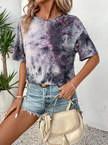 Image of Remidoo Women's Casual Oversized T Shirt Short Sleeve Graphic Tee Letter Tie Dye Shirts