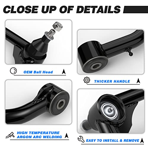 Tezlcad 2 Pcs 2-4" Black Front Upper Control Arms For 2006-2022 Ram 1500 With Ball Joint, Adjustable Suspension Kit Tubular Arms Lift 2 To 4 Inch, Replacement Oem Factory Suspension Arms #TOP3