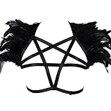 Frauen Federn Schal Schulterklappen Pentagramm Tops Gothic Burning Man Dance Body Harness Gürtel Riemen Cosplay Zubehör Clubwear