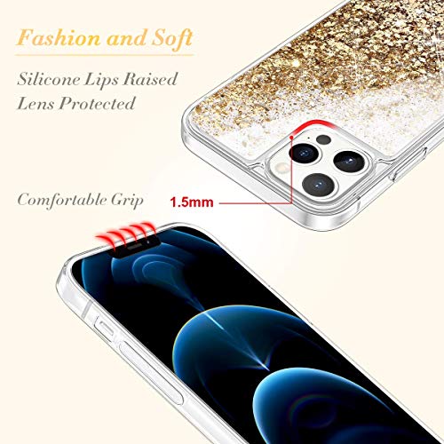 Caka Phone Case For Iphone 12 Glitter Case, Iphone 12 Pro Glitter Case Girly Girls Women Bling Liquid Sparkle Fashion Flowing Quicksand Case For Iphone 12 12 Pro (6.1 Inches) (Gold) #TOP5