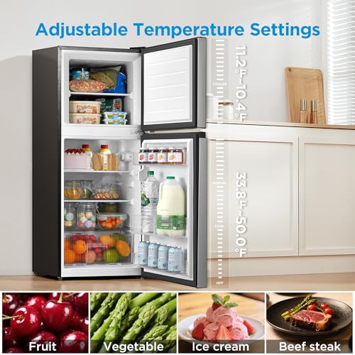 Image of Midea MERM45S3AST 4.5 Cu.ft Mini Fridge with Freezer, with Internal Light, Adjustable Thermostat, Reversible Door, for Dorm, Office, Bedroom, Stainless Steel