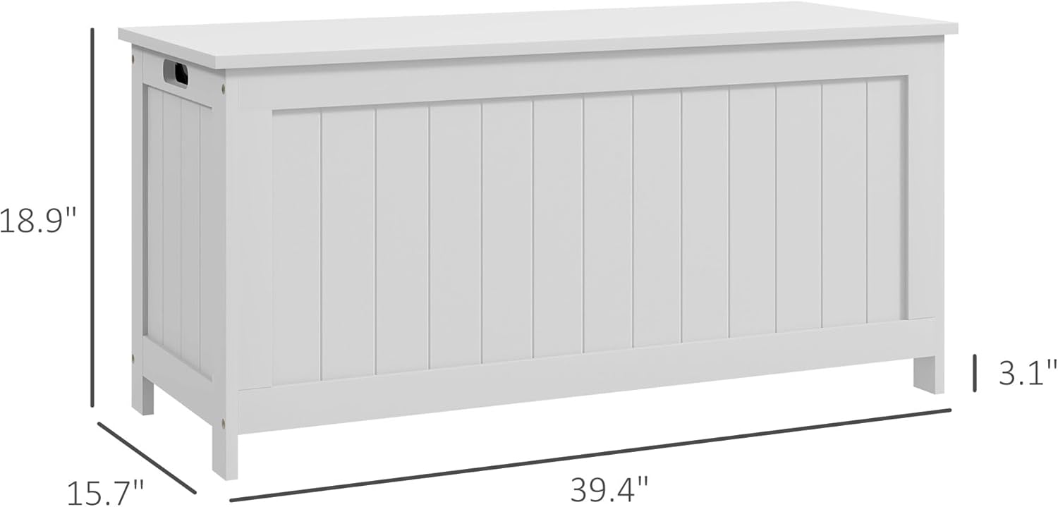 HOMCOM Storage Bench, Storage Chest with 2 Safety Hinges and Cut-Out Handles, Modern Wooden Trunk for Living Room, Entryway, 39.4" x 15.7" x 18.9", White