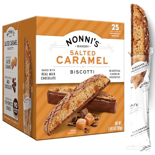 Nonni's Bakery Salted Caramel Biscotti Cookies, Individually Wrapped Coffee and Tea Biscuit Snack, 21 oz, 25 Count