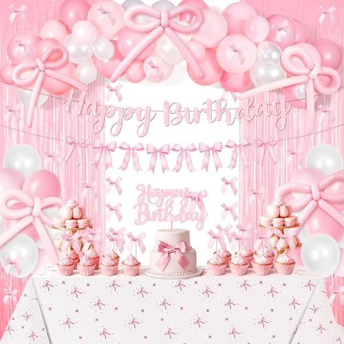 Kriyokiaa Pink Bow Coquette Birthday Decoration Set, 92 Pcs Decor