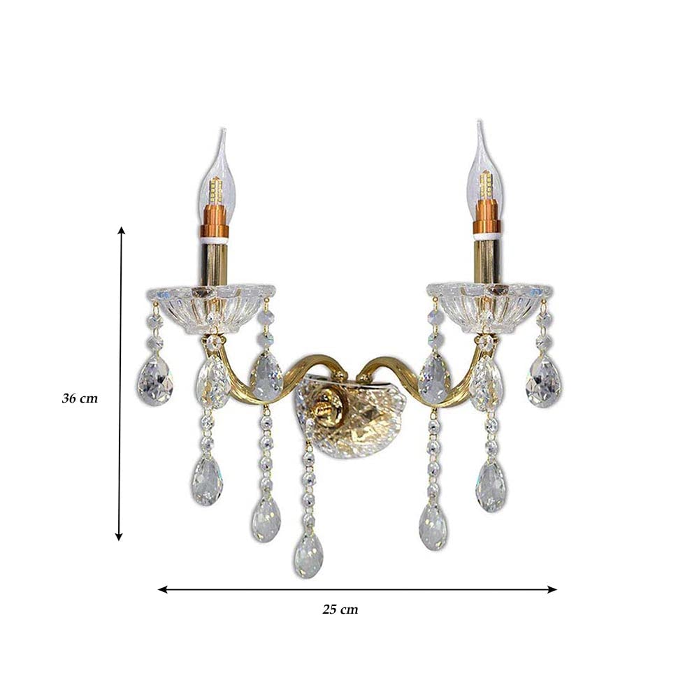 Vetrineinrete® Applique candelabro lampada da parete con gocce pendenti di cristallo in acrilico 2 bracci attacco E14 oro e argento stile retrò E35-O illuminazione lampadario casa (Oro) G66
