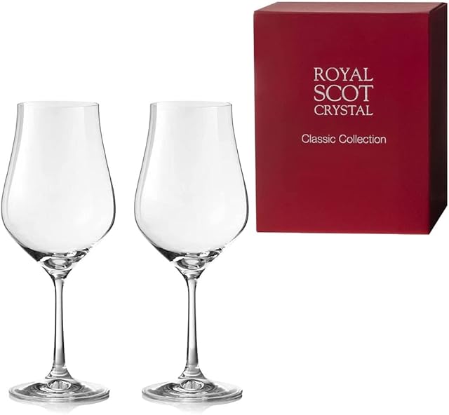 Royal Scot Crystal Red Wine Glasses 45cl Set of 2 | Pair of Crystal Wine Glasses Long Stem | Satin Lined Presentation Box