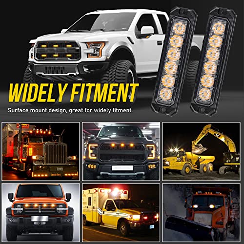Opp Ulite 210 Degree Led Strobe Lights Amber, 17-Flashing Mode 6-Led 6W Mini Side Marker Light, Surface Mount Grille Warning Lights For Trucks Car Vehicles Head Emergency Hazard, 4Pc Pack #TOP6