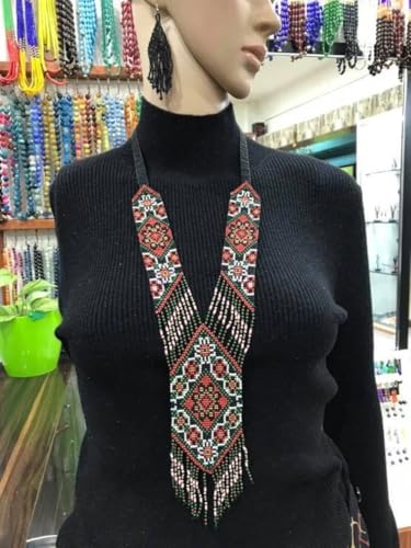 Joyería ucraniana gerdan de cuentas tejida a mano con patrón floral 2
