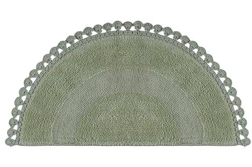Half Circle Reversible Crochet Bathmat 22X42 Olive Green 100% Cotton Scalloped Bath Mat Anti?Skid Soft & Absorbent Bathroom Rug for Shower Tub & Entryway