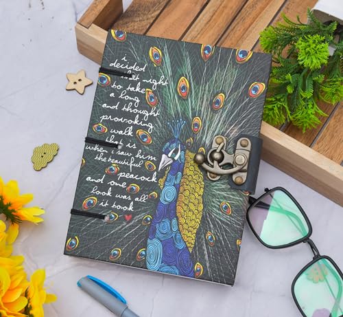 Image of CRAFT CLUB Peacock Print Diary In Euro Binding With 100% Recycled Handmade Paper