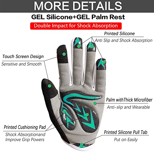 Cycling Gloves Kids Boys Girls Youth Full Finger Pair Bike Riding, Children Toddler Touch Screen Mountain Road Bicycle Cold Weather Gel Padded, Color Green Blue Orange Age 2-11 (XX-Large, Dinosaur) by FINGER TEN - Image 3