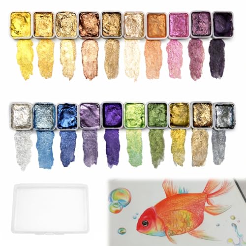 Quvxzy 20 Farben Glitzer Aquarellfarben Set Metallic Watercolor mit Farbwechsel-Effekt Leuchtende Wasserfarben für Leinwand Skizzenbuch & Kunstprojekte Hochpigmentiert & lichtbeständig