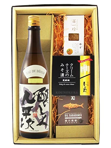 〔セット商品〕醸し人九平次 純米大吟醸 山田錦 EAU DU DESIR 720ml + おつまみ 3種(クリームチーズのみそ漬・百一珍 ゆず味・オイルサバディン ブラックペッパー)セット