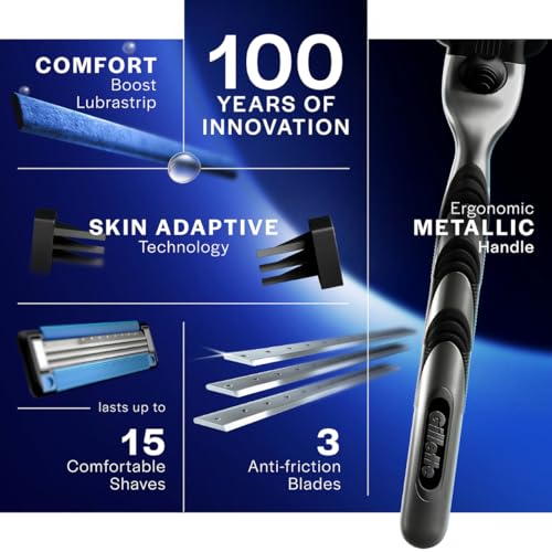 Image of Gillette Mach 3 Shaving Blades- Pack of 6 (Cartridges) & New Blade Razor - 1 Count