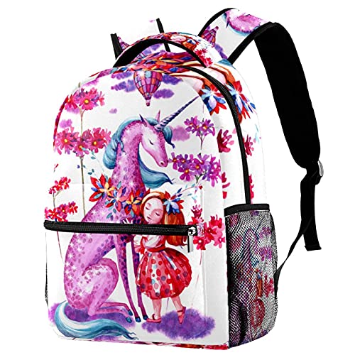 Sac à dos décontracté pour enfants avec porte-bouteille et motif floral pour fille