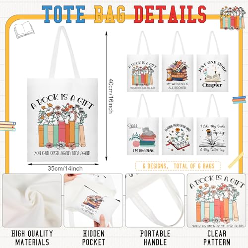 Paterr 12 Pcs Book Club Gifts Bulk Reading Canvas Tote Bag with Makeup Bag Book Lovers Gifts for Women - Reading Accessories, Librarian, Bookish, Readers, Author, Library Present2