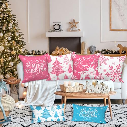 Lanpn White and Pink 45x45 Christmas Pillow Covers Set of 4 - Image 3