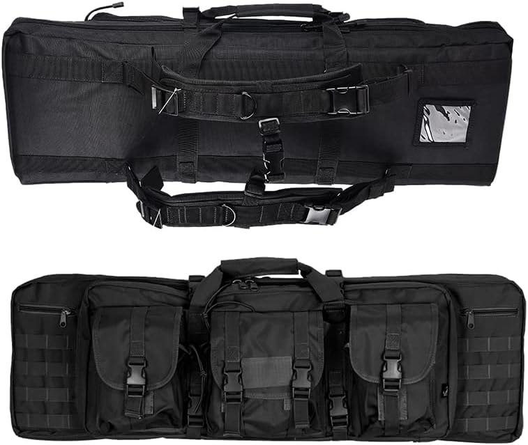 Lancer Tactical 600 Denier Polyester Double Carbine Soft Case Accessory Pouches MOLLE Webbing Secondary Gun Compartment Quick Detach Buckles Inner Storage Backpack Straps