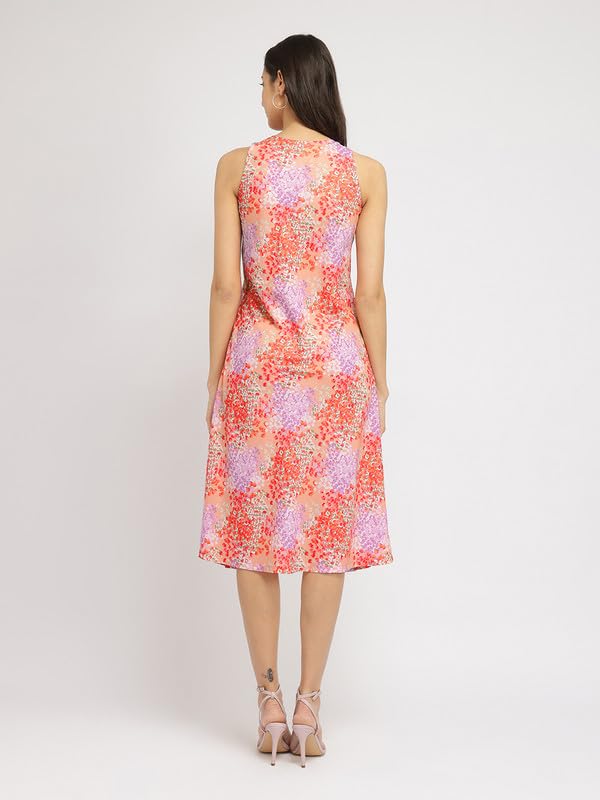 Image of FableStreet Women Party Dress | Elegant A-Line Fit Midi Length V-Neck Sleeveless | Lustrous Satin Fabric for Evening Gatherings & Celebrations