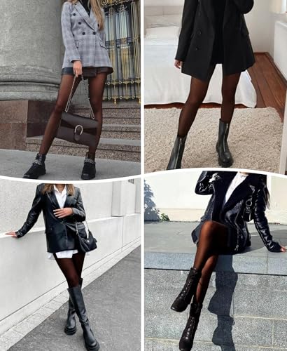 Image of DOCUMO Fleece Lined Tights for Women Thermal Pantyhose Winter Warm Fake Translucent Tights High Waisted Thick Leggings