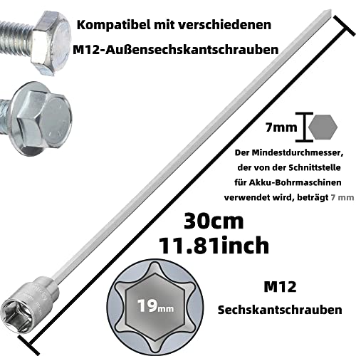 Olicky Wohnwagen Kurbel für Akkuschrauber, Verlängerung Kurbel Mit 19mm Nuss für Kurbelstützen Länge 30cm, Akkuschrauber-Bits für Caravan-Wagenheberständer